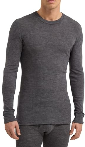 Dilling Herren Langarmshirt in Rippstrick aus 100% Bio-Merinowolle Dunkelgraumeliert XL