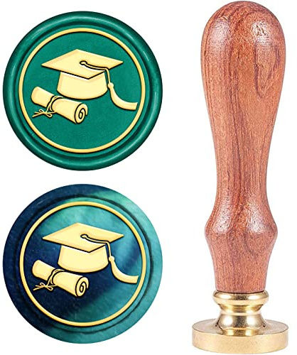 CRASPIRE Wax Seal Stamp Graduation Cap Wax Sealing Stamps Graduation Hat Retro Wood Stamp Removable Brass Seal Wood Handle for Wedding Invitations Embellishment Bottle Decoration Gift Packing