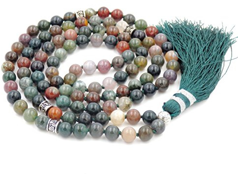 Fukugems 108 mala tibetano collana per donne uomo, mala bracciale buddista, meditazione mala, Indian agate yoga mala