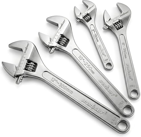 HORUSDY 4-Piece Adjustable Wrench Set, CR-V Steel, Adjustable Wrenches Set(6-inch, 8-inch, 10-inch, 12-inch)