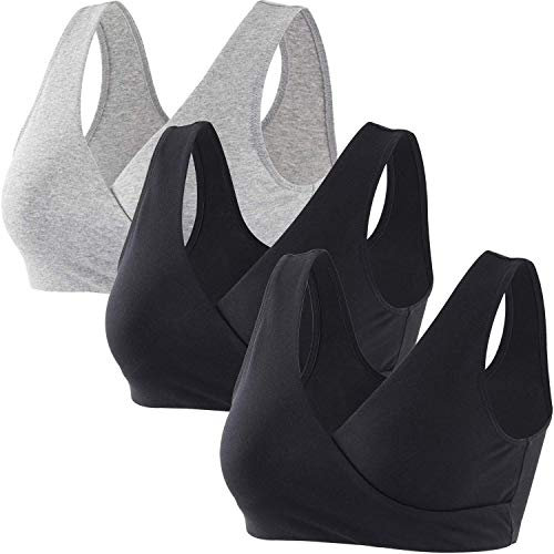 ZUMIY Maternity Nursing Bras, Seamless Maternity Bra for Pregnancy & Breastfeeding, Comfortable Wireless Bra Night Sleep Top (XL, Black+Black+Grey/3pack)