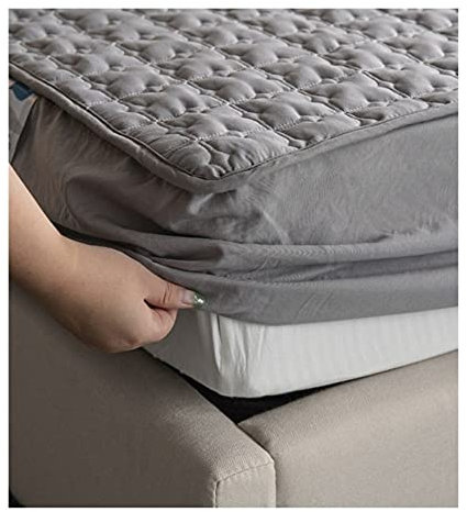 YUDEYU Tagesdecken Blätter Grau Gewaschener Baumwollstoff Spannbettlaken Matratzenbezug Bettlaken (140X200CM/HIGH 16-25CM)