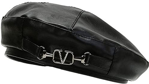 XYIYI Damen Schwarz PU Leder Baskenmütze Französischer Stil Baskenmütze, Einfarbig Casual Classic Maler Kappe