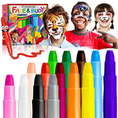 TUSGENK 14 Farben Schminkstifte Kit, Waschbar Kinderschminke Gesichtsfarben Set Sicher und Ungiftig Körperfarben für Halloween Cosplay Music Festival Urlaubsgeburtstagsfeier Geschenke