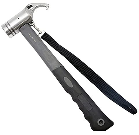 Tent Stakes and Camping Hammer with Tent Stake Remover, 12 Steel Tent Hammer - Rubber Covered Handle Tent Mallet with Holding Strap in Rocky Place Dessert Snowfield and Grasslan