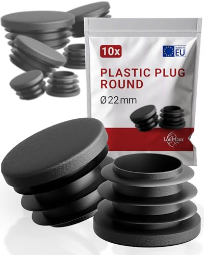 LouMaxx 22 mm runda pluggar – set med 10 st. robusta svarta plastpluggar för rör och möbelskydd – UV- och väderbeständiga för inomhus/utomhusbruk