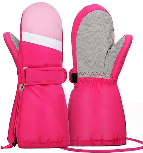 Hyeek Guanti Invernali per Bambini con zip, Impermeabili Guanti da Sci bambino e bambina - Caldi Guanto a mitten Neve ragazzi e Ragazze 2-7 Anni per Sci Ciclismo Snowboard (M(4-5 anni), Rosa)