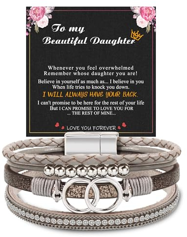 Easter Basket Stuffers for Teens, Mothers Day Gifts for Daughter Graduation Gifts Boho Bracelets for Women Grey Stackable Wrap Bracelet Birthday Gift for Daughter Inspirational Christmas Jewelry