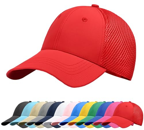 Baynetin Baseball Kappe Unisex Klassisch Verstellbar Atmungsaktive Sportlicher Sonnenschutz Basecap Atmungsaktive Masche Freizeit UV Baseballmütze (Rot)