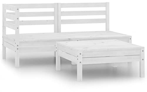 QZZCED Juego de muebles de balcón, muebles de terraza, sofá de jardín, juego de muebles de jardín de 3 piezas, madera maciza de pino blanco, para jardines, terrazas, balcones