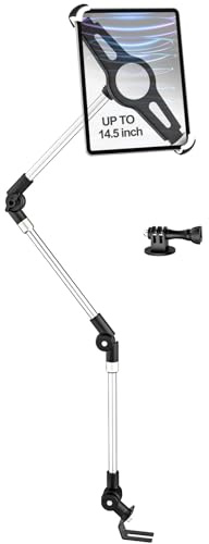Dosvsi Große Tablet Halterung Auto Sitzschiene, 90CM Langer Metallarm Auto Boden Tablet Halter, Flexibler LKW Clip für iPad Pro 12.9 Air, Galaxy Tabs, 9.5~14.5 Tablets, 1/4 Schraube für Kamera