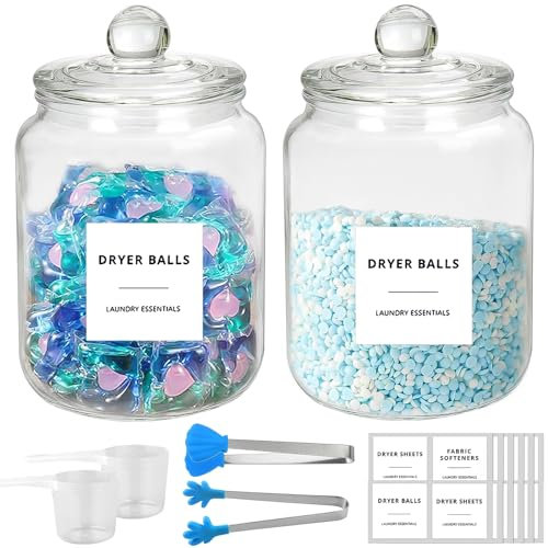 YlYADl Tarros de Almacenamiento con Tapa,4L Almacenamiento de Detergente para Lavandería,Recipiente de Vidrio Grande Hermético,Tarros de Cristal con Tapa 24 Pegatinas 2 Cuchara Dosificadora 2 Clips