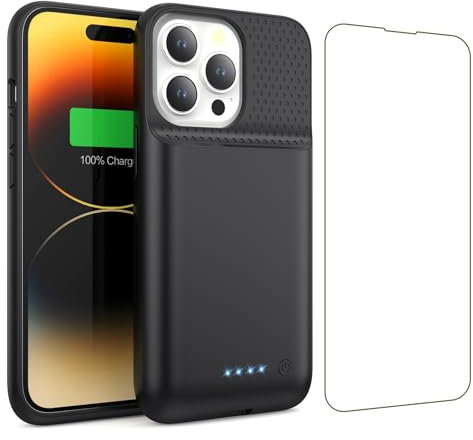 Akku Hülle für iPhone 14/13 Pro/13, HETP [7500 mAh] Wiederaufladbar Batterie Ladehülle Akku mit Schutzfolie,Tragbares Batterieladegerät Hülle Leistungsstarke Power Bank für iPhone 14/13 Pro/13-Schwarz