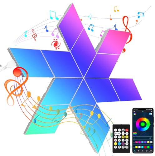 YrgePowk 12 Piezas LED Gaming Paneles, Cuadrilátero LED Pared Luces Inteligente Aplique Sincronización musical Luz LED Pared con APP y Control Remoto para Habitación Sala Fiesta