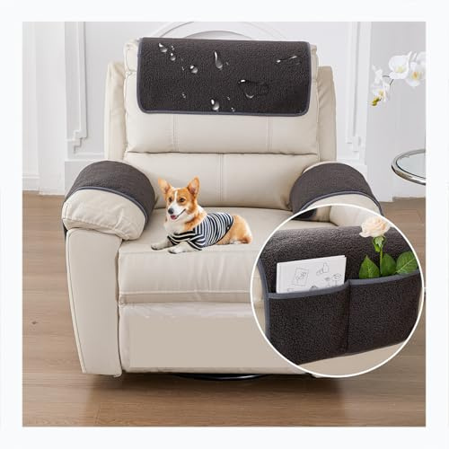 CZQGLYM Protector para Sofás,Funda para Reposabrazos De Sofá con Bolsillos，Cubre Sofa Acolchado Reversible Fundas De Brazo Elásticos, Lavable Mascotas Amigable (1*Armrest+1*Pocket,Dark Gray)