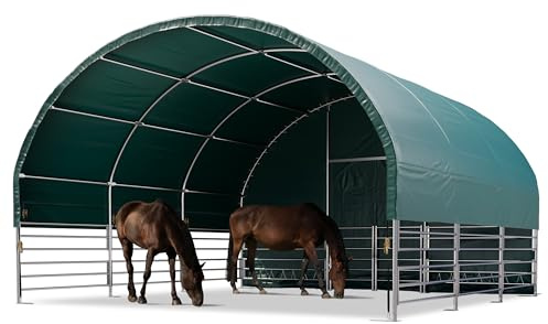 Weidezelt 6x6 m PVC Plane 2300 Newton Unterstand für Pferde Offenstall Weidehütte - für Erduntergrund - vorn offen - grün