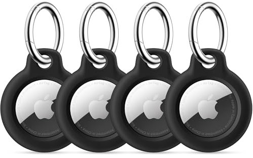 Epova 4er Pack AirTag Schlüsselanhänger Mit Keyring - Hart PC Kratzschutz Hülle Case Für Apple AirTag - Kompatibel Mit Schlüssel, Tasche - Schwarz