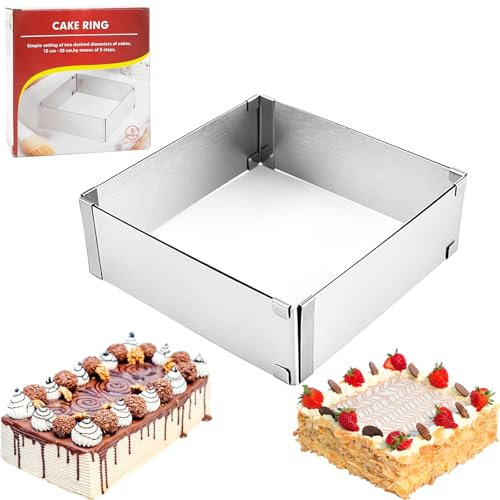 CTCEHL Stampo Rettangolare Torta,Teglia Forno Rettangolare,Anello per Dolci in Acciaio Inox,Stampo Torta Flessibile e Regolabile,per cuocere e decorare torte,crostate,pizza (Massimo: 28 * 28 cm)