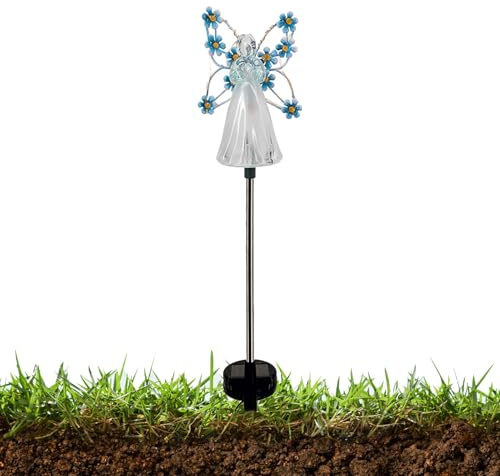 Vhjlfig Luci su paletto da giardino - Angelo solare da giardino con 7 LED e decorazioni per di fiori - Luci Angel per cimitero, passerella, percorso regalo simpatia
