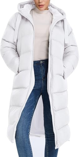 HOTIAN Abrigo largo de invierno para mujer, parka acolchado, cremallera, abrigo de plumón, chaqueta de exterior, abrigo de invierno con capucha, Blanco, XL