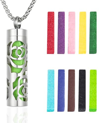 ELNX Aromaterapi Halsband för Eteriska Oljor, Diffuser Smycke i Rostfritt Stål med 10 Doftkuddar, Gåva till Kvinnor och Män (Ros)