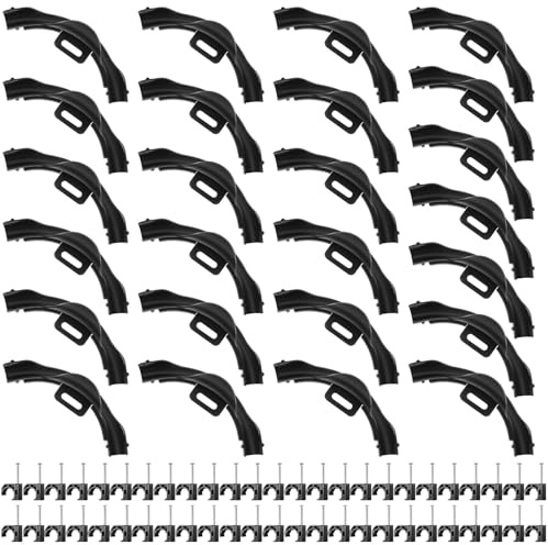 Pushglossy 25 Pack 3/8 - 1/2 Pex Tubing Bend Support with 50 Pcs Half Clamp J-hook, 90 Degree Bend Support for 3/8 - 1/2 Pex Tubing and Corner, Durable Plastic Pipe Supports