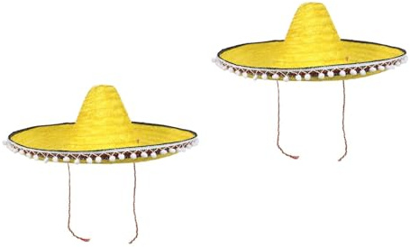 LUOZZY 2pcs Traditional Bamboo Conical Hat Mexican Handwoven Sun for Cosplay Costume Party Sombrero Headwear Accessories
