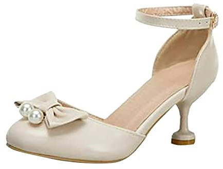 Bambini Tacco a spillo Per Ragazze - Abiti Con Fiocco Tacco Stiletto Elegante Tacco Scarpe Da Principessa Traspirante Scarpe Da Sera Tinta unita Con Cinturino Alla Caviglia, beige., 37 EU