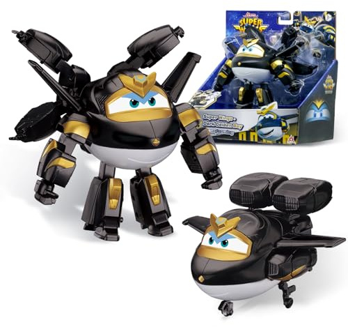 Super Wings Transforming Characters Collector-Dark Flight GOLDENBOY | 2-i-1 actionfigur, leksaksflygplan och robotfigur för pojkar och flickor från 3 år, 11,7 cm,