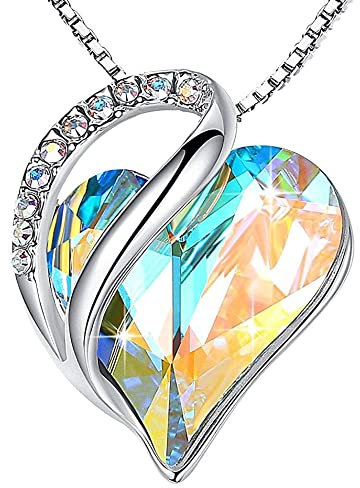 Leafael Infinity Love Herzanhänger-Kette für Damen – Geburtsstein Halskette mit Kristallen, rhodiniert, nickelfrei & hautfreundlich – Edler Damenschmuck mit 45 + 5 cm Kette und Karabinerverschluss