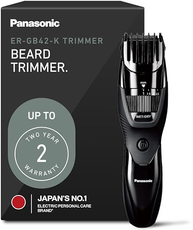 Panasonic Cordless Beard Trimmer for Men with Precision Dial, 19 Adjustable Length Settings, Rechargeable Battery, Washable - ER-GB42-K (Black)