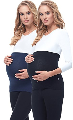 Be Mammy Pack de 2 Ceinture de grossesse Femme 169 (Noir/Bleu Foncé, 36/38)