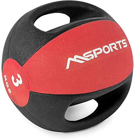 MSPORTS Palla Medica Premium con maniglie 3 – 10 kg – Studio professionale (Palla Medica Premium con maniglie 3kg – Studio professionale | Rosso Corsa)