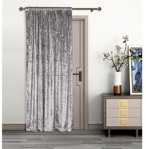 umlout Thermal Door Curtain Rajpur Charcoal Crush Velvet Winter - Saves Energy, Prevents Draughts Reduces Heat Loss
