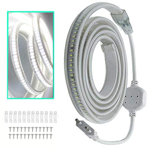 FOLGEMIR 2m super helles LED Band - Kalt Weiß, 3038 SMD 144 Leds/m Strip, ca. 1100 LM pro Meter, 220V 230V Streifen, Wasserdicht Lichtschlauch, geeignet für Bauprojekt & Kommerzielle Nutzung