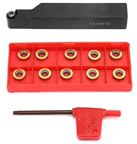 Drehwerkzeughalter, 1x SRAPR1616H10 Drehwerkzeughalter + 10x RPMT10T3MO Wendeplatten + 1x Schraubenschlüssel, Edelstahl