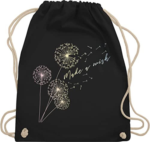 Turnbeutel Rucksack - Sprüche Statement - Pusteblume Flower - Unisize - Schwarz - beutel mit blumenmuster statements wish stoffrucksack damen floral sprüchen wish. stoffbeutel groß blumen kind
