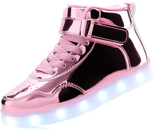 APTESOL Barnskor, hög topp, ljus, blinkande sneakers, USB-laddning, skor för pojkar och flickor [Spegel, rosa, EU38]