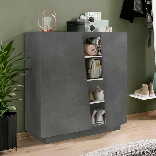 Dmora - Étagère à chaussures Joel, Armoire polyvalente avec 2 portes, Étagère à chaussures d'entrée, 100% Made in Italy, 80x38h86 cm, Ardoise