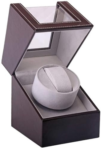 DRAIGERWAY Scatola Carica Orologio Automatische Uhrenbeweger Box Single Uhrenbeweger PU Leder Uhrengehäuse mit leisem Motor Batteriebetrieb oder Netzteil für Automatikuhren (Braun-DGW)