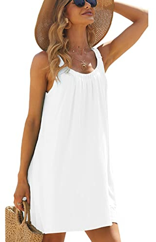 RPAEOY Vestido de Playa para Mujer Sin Mangas, Ropa de Baño Suelto, Traje de Baño, Camisolas y Pareos Sexy Beach Bikini Cover up (Blanco,L)