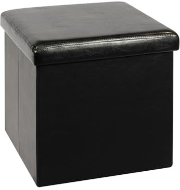 Bonlife 40cm PU Leather Ottoman Storage Box Black with Lids,Kids Toy Chest Box,Shoe Bench Storage with Seat,Folding Footstool for Living Room