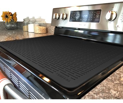 YUHFERA Stove Top Cover for Electric Stove - Silicone Stove Mat for Glass Top, Glass Cooktop Protector for Kitchen,Multi-Functional Oven Covers for Electric Stove (Black,28 x 20)
