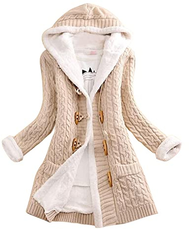 OnaiC Cappotto in pile da donna con cappuccio – Cardigan con bottoni in corno in peluche imbottito a maglia grossa, taglie grandi, giacca da mezza stagione, in pile, a maniche lunghe, caldo cardigan,