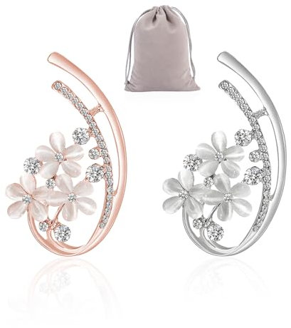 NyxSeat - Lot de 2 broches en strass et 1 sac de rangement gris - Broche en or rose et argent - Pour femme, 3.5*4.2cm, Métal