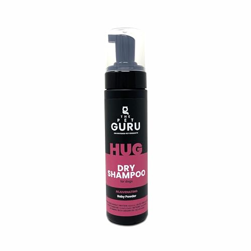 The Pet Guru - Scented Natural Dry Waterless Dog Shampoo, 200ml. HUG - Rejuvenating Fresh Baby Powder Fragrance - Waterless Dog Coat Grooming