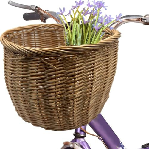 Virsus Cestino Bici in Vimini 1861, misura 29x23x25 cm, Cesto Multiuso intrecciato colore Marrone Chiaro con Cinturini in Pelle Regolabili, Portaoggetti, Trasporto Spesa, Oggetti - F