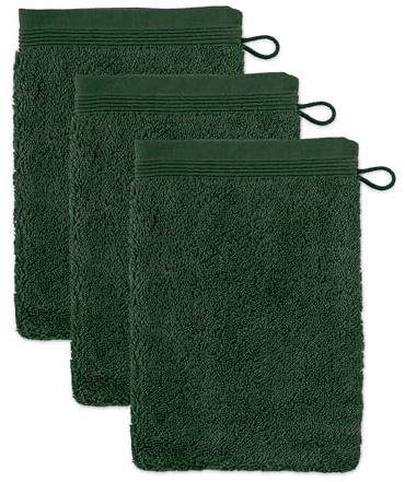 Möve Superwuschel - Set da 3 guanti da bagno, 15 x 20 cm, 100% cotone, colore verde cipresso