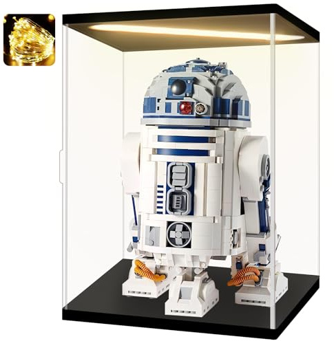Instnovny Acrylic Display Case for Collectibles Clear Acrylic Boxes for Display Minifigures Trophy Lighted Building Lego 75308 Model Display Case Organizer Box(Black-Solid Yellow; 9.8*7.9*13.8 inch)