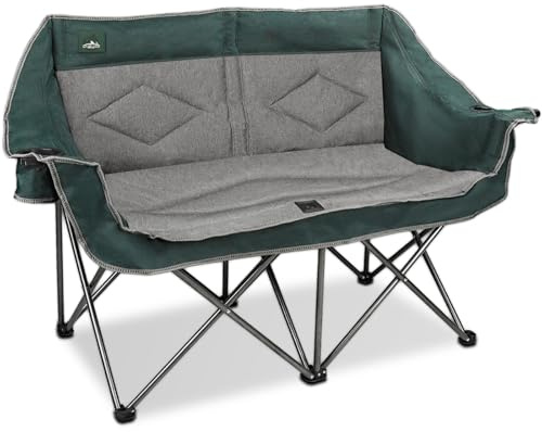 Northroad Chaise de camping pliante portable Duo entièrement rembourrée pour canapé de 2 personnes avec porte-gobelets et support pour verres à vin, rangement en maille